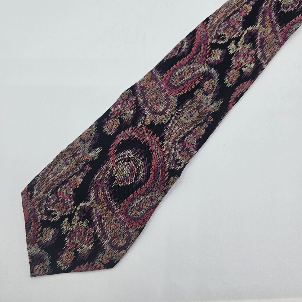 VALENTINO Blurred Paisley 100% Silk Tie Black, Bright Pink, Orange, Sage Green,